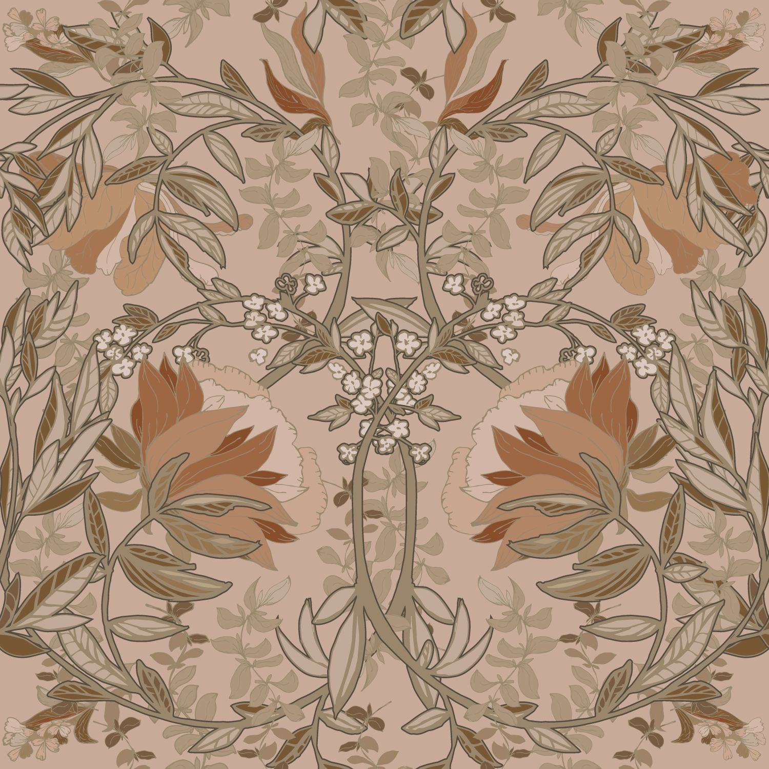 ESTAhome tapeet vintage lilled art nouveau - beež ja terrakota