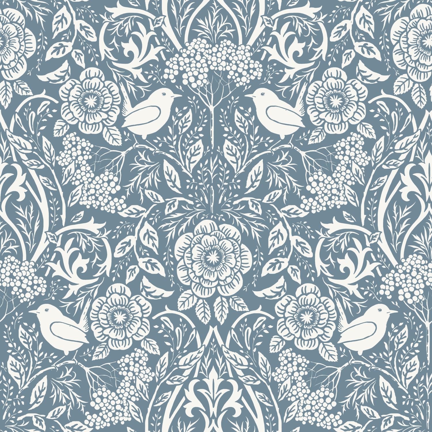 ESTAhome tapeet lilled ja linnud art nouveau stiilis - tuhmunud vintage sinine
