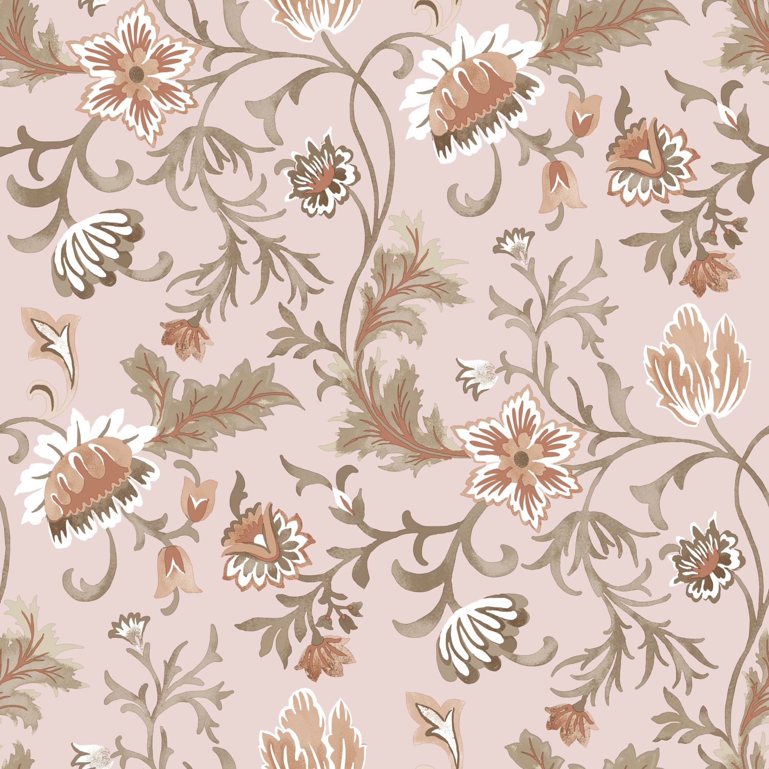 ESTAhome tapeet vintage lilled - antiikroosa, terrakota ja roheline