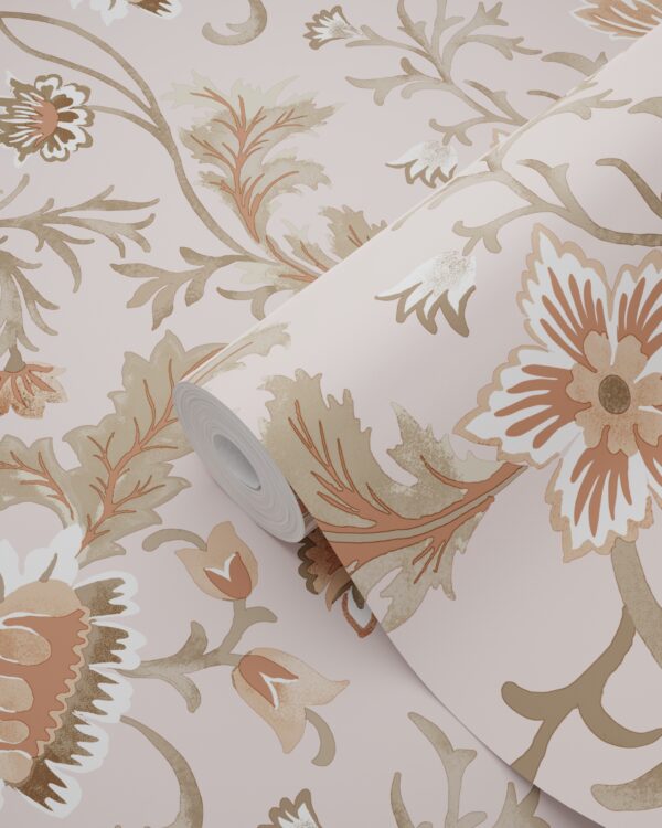 ESTAhome tapeet vintage lilled - antiikroosa, terrakota ja roheline