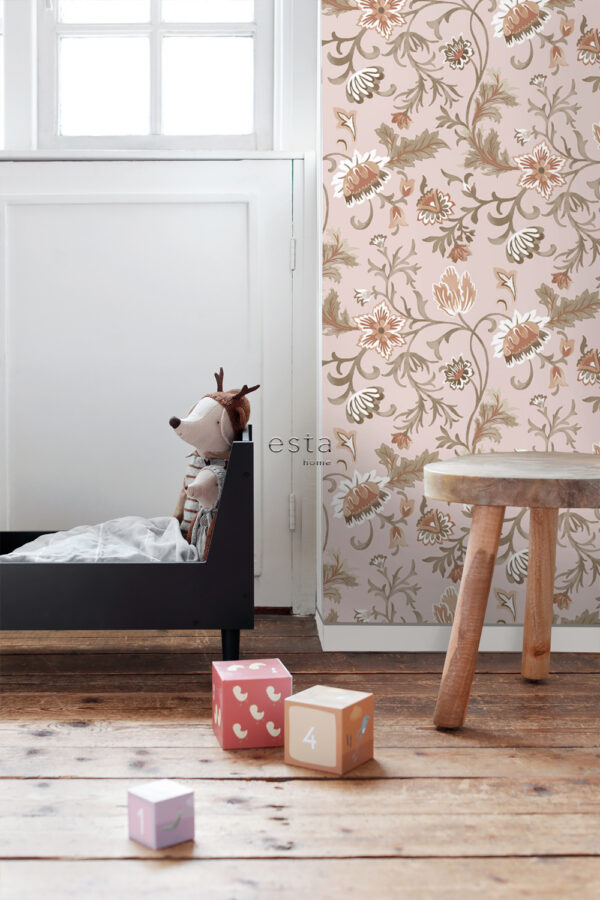 ESTAhome tapeet vintage lilled - antiikroosa, terrakota ja roheline