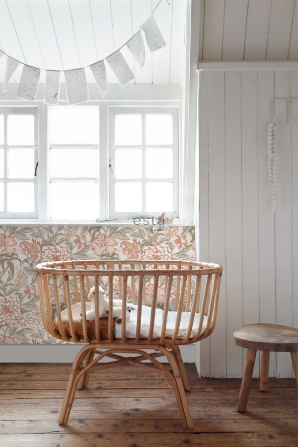 ESTAhome tapeet vintage lilled - antiikroosa ja roheline