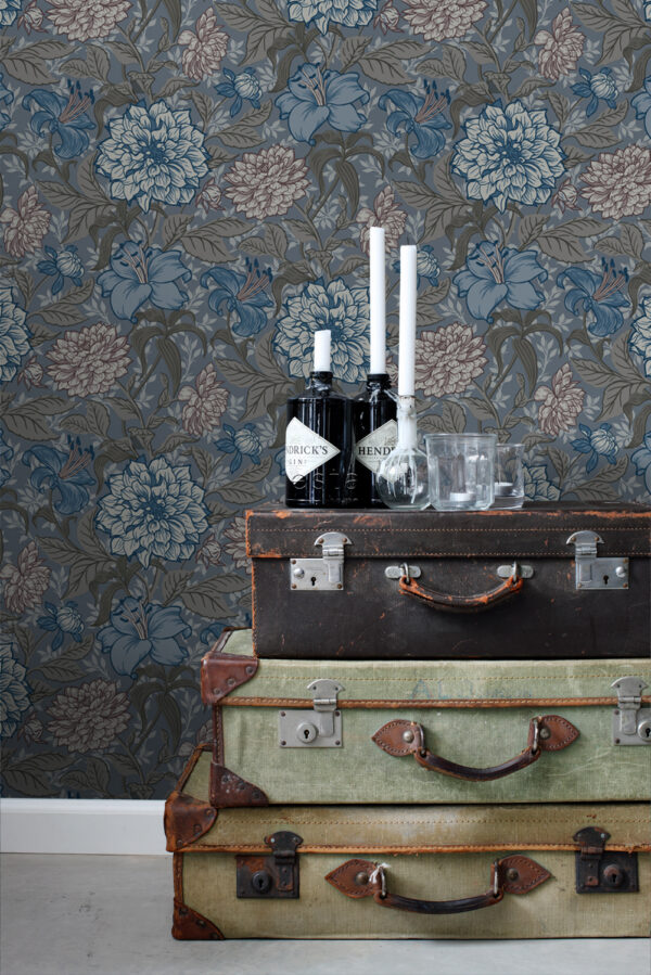 ESTAhome tapeet vintage lilled - tuhmunud sinine ja soe hall