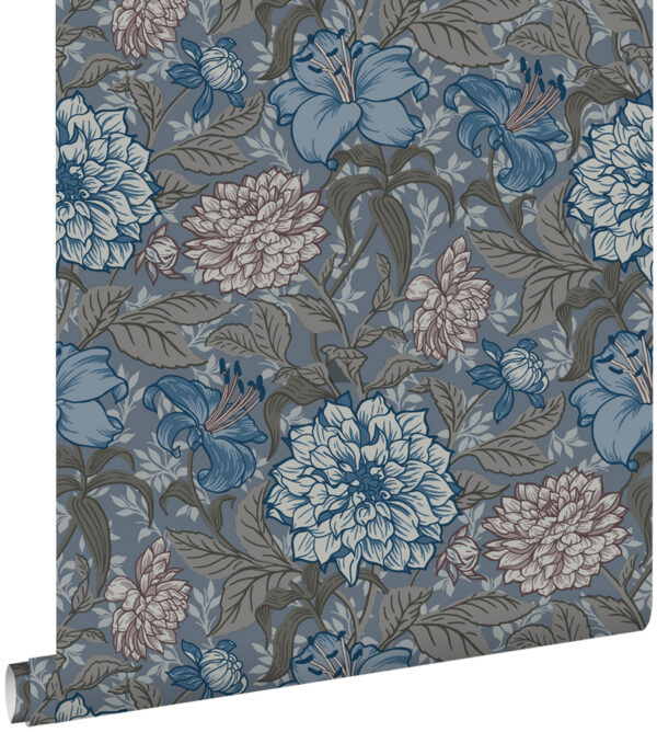 ESTAhome tapeet vintage lilled - tuhmunud sinine ja soe hall