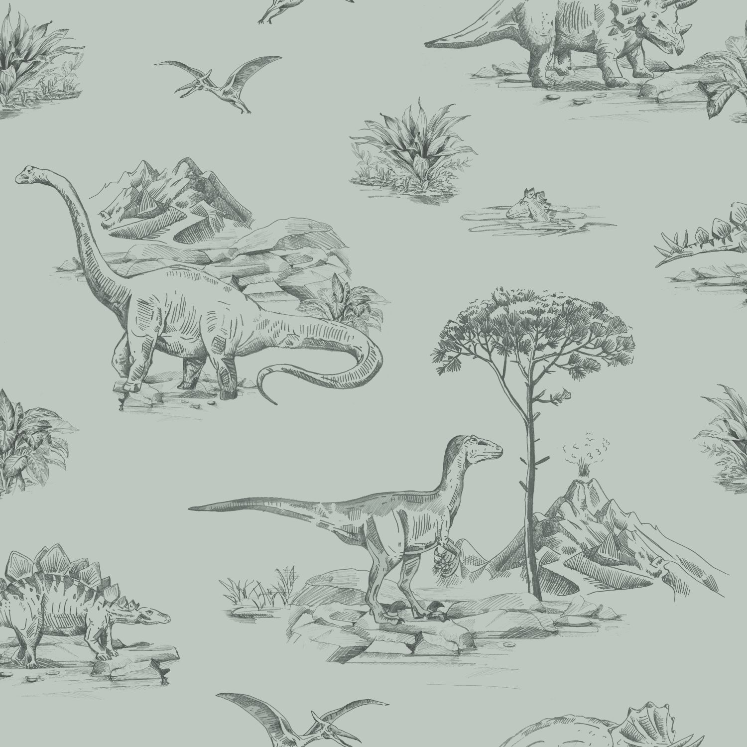 ESTAhome tapeet dinosaurused - hallikas mereroheline