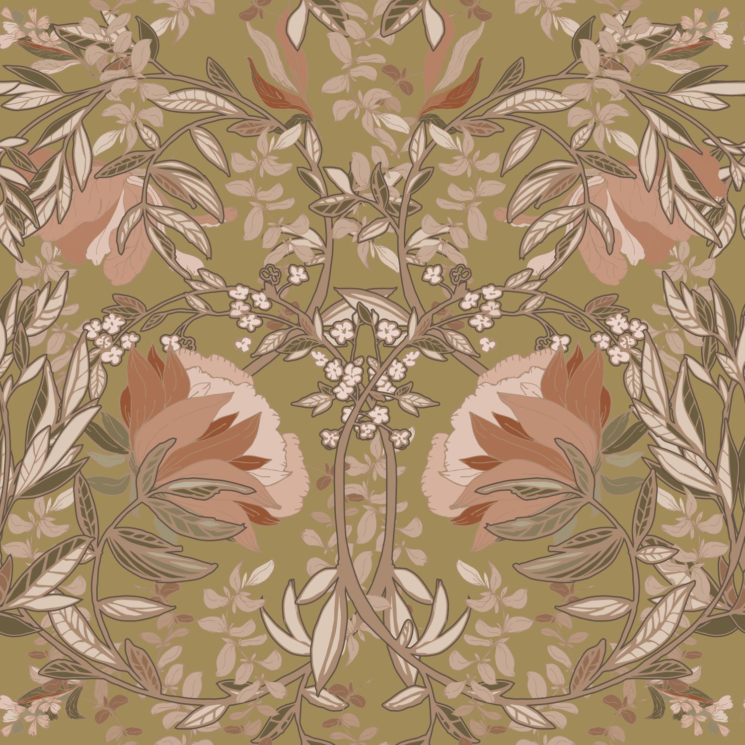 ESTAhome tapeet vintage lilled art nouveau kuld ja terrakota roosa