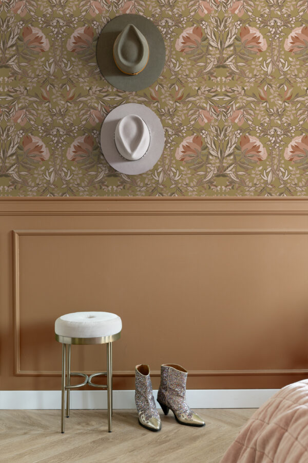 ESTAhome tapeet vintage lilled art nouveau kuld ja terrakota roosa
