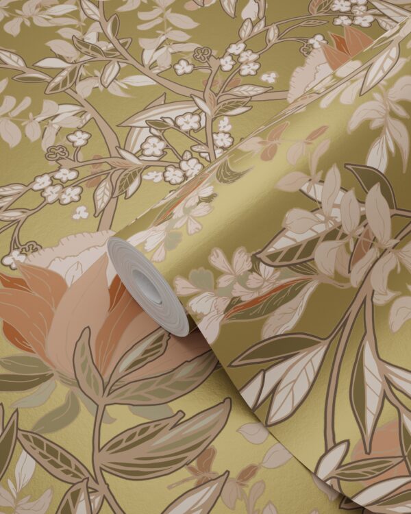 ESTAhome tapeet vintage lilled art nouveau kuld ja terrakota roosa