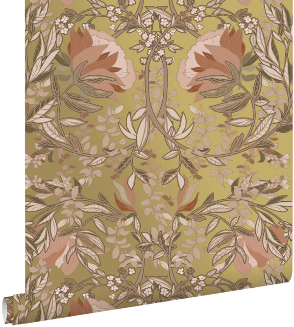 ESTAhome tapeet vintage lilled art nouveau kuld ja terrakota roosa