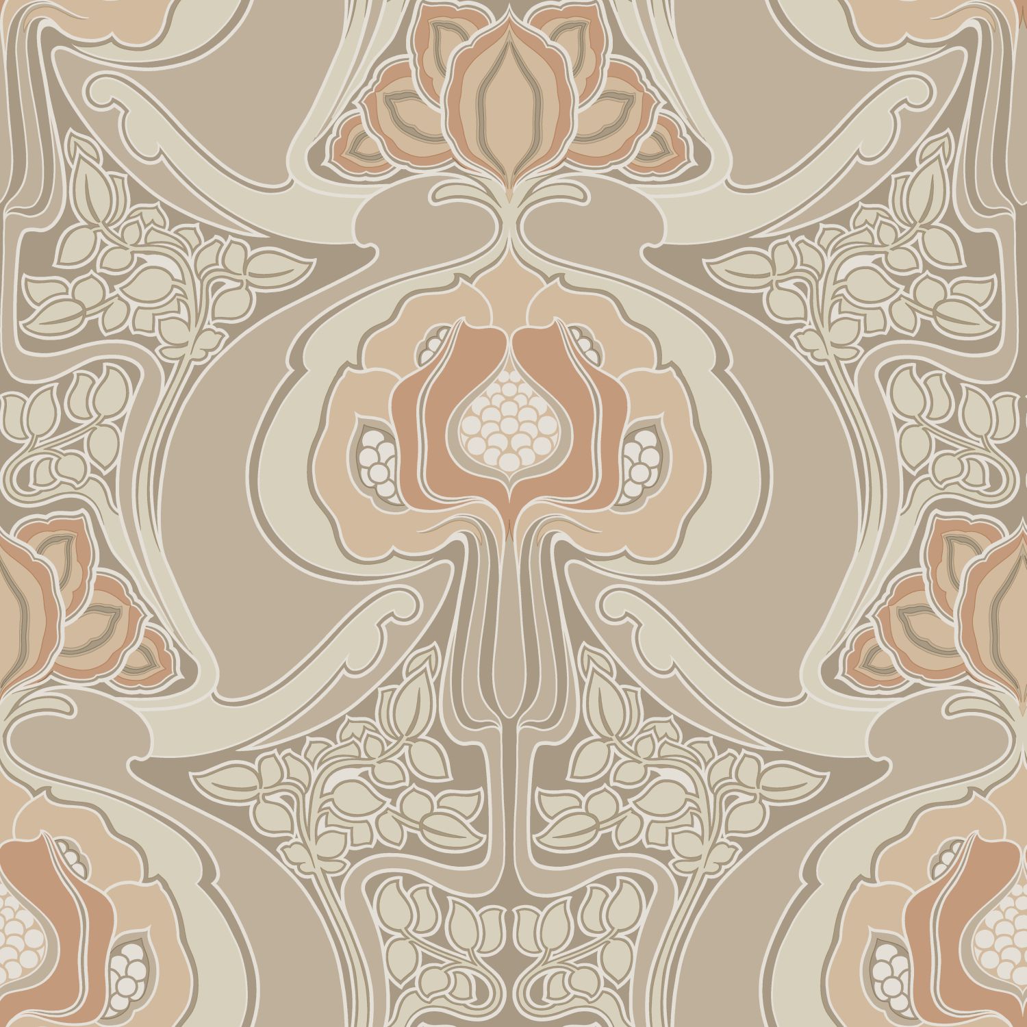 ESTAhome tapeet vintage lilled art nouveau stiilis - beež