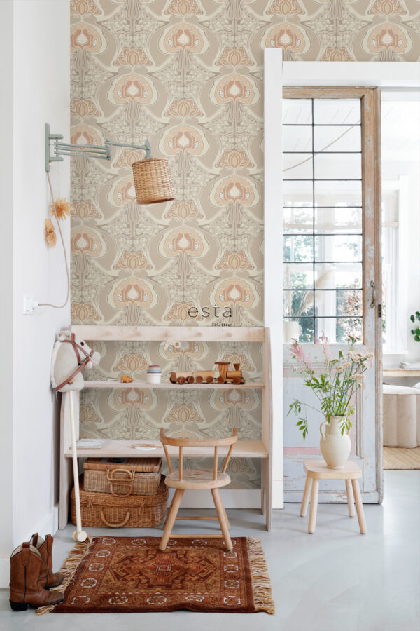 ESTAhome tapeet vintage lilled art nouveau stiilis - beež