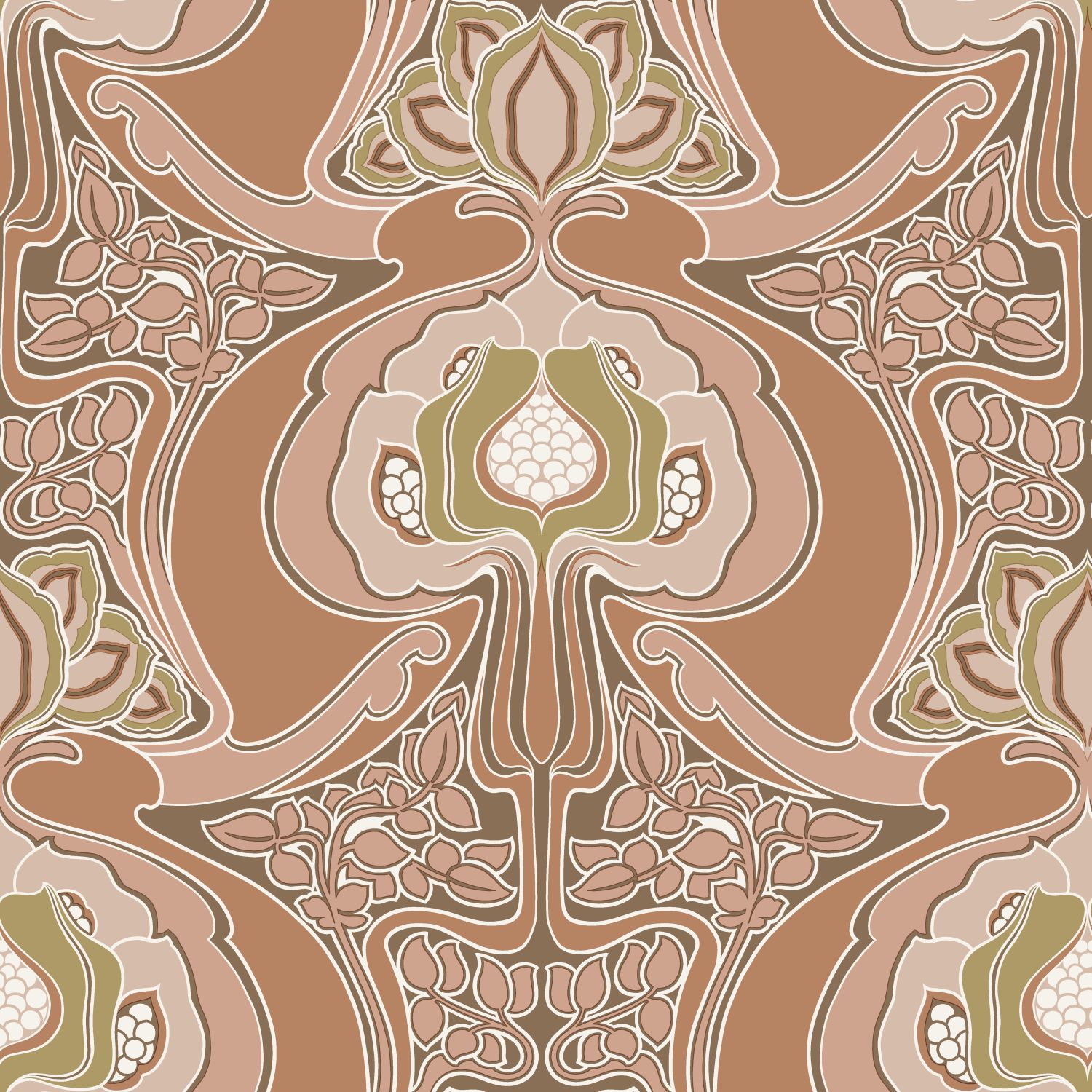 ESTAhome tapeet vintage lilled art nouveau stiilis - terrakota ja roosa