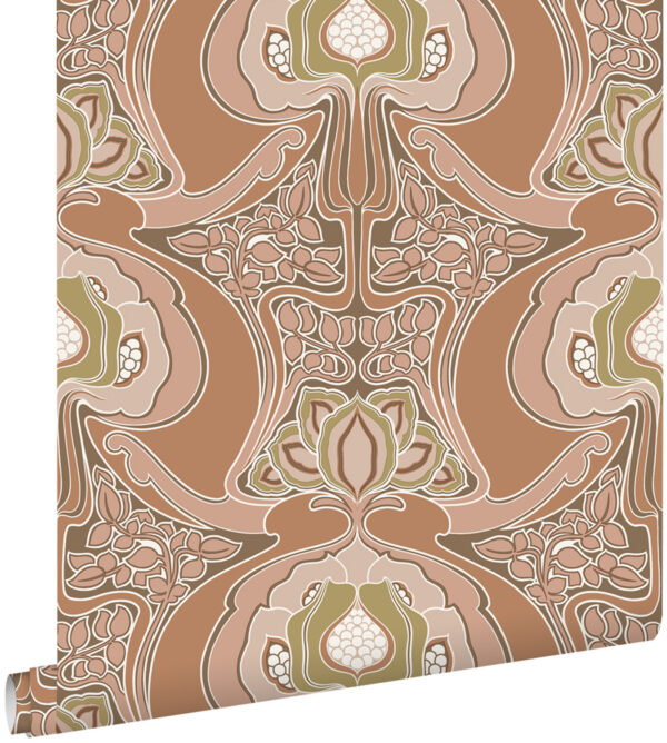 ESTAhome tapeet vintage lilled art nouveau stiilis - terrakota ja roosa