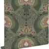 ESTAhome tapeet vintage lilled art nouveau stiilis - tume roheline