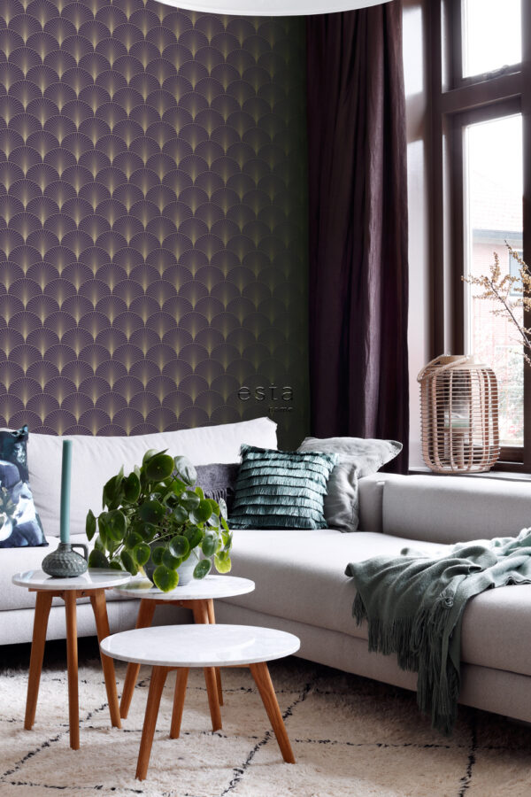 ESTAhome tapeet art deco motiiv - tume lilla ja kuld