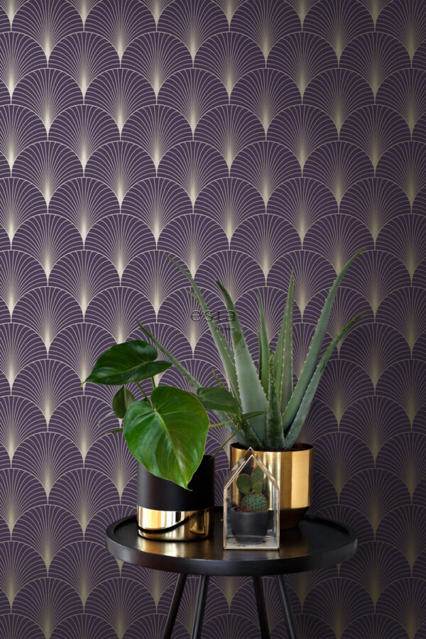 ESTAhome tapeet art deco motiiv - tume lilla ja kuld