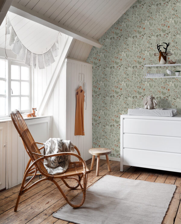 ESTAhome tapeet metsikud lilled - hallikas mintroheline