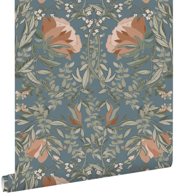 ESTAhome tapeet vintage lilled art nouveau stiilis - tuhmunud vintage sinine