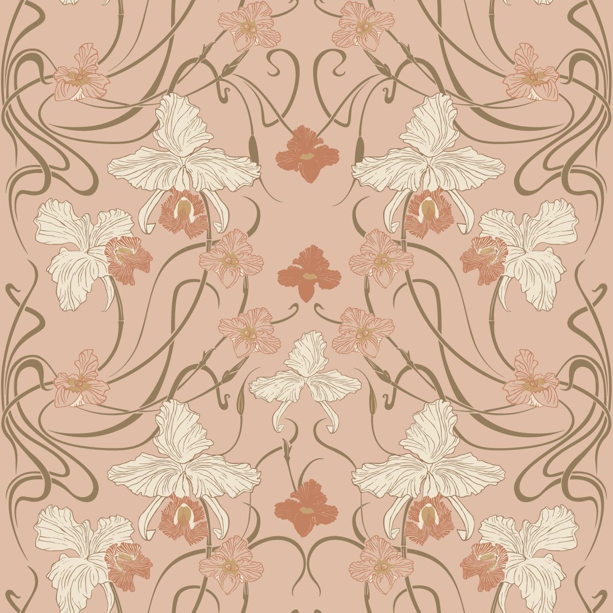 ESTAhome tapeet vintage lilled art nouveau stiilis - terrakota ja roosa