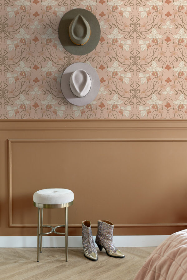 ESTAhome tapeet vintage lilled art nouveau stiilis - terrakota ja roosa