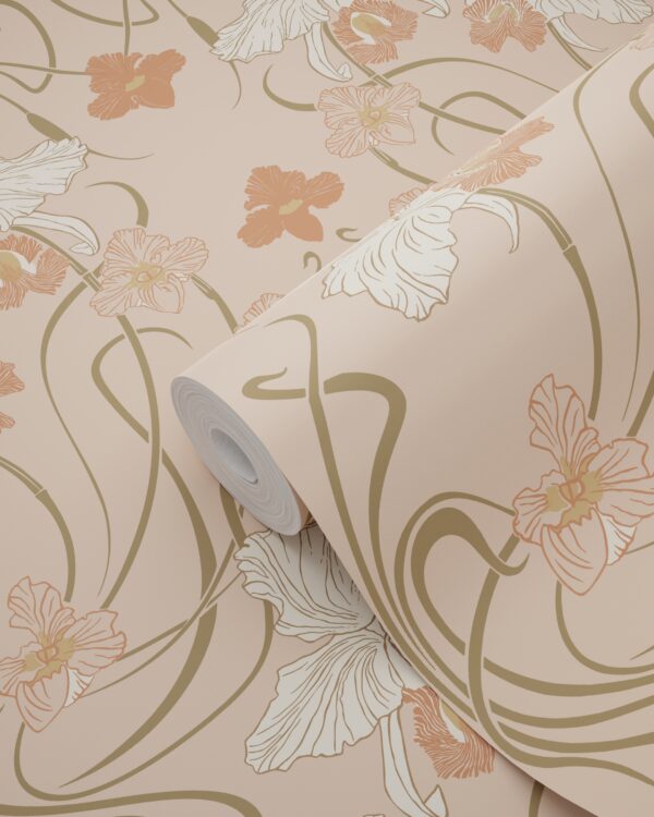 ESTAhome tapeet vintage lilled art nouveau stiilis - terrakota ja roosa