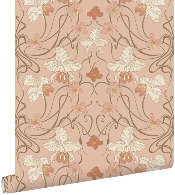 ESTAhome tapeet vintage lilled art nouveau stiilis - terrakota ja roosa
