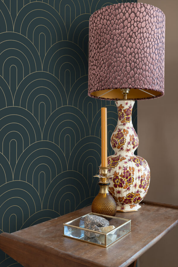 ESTAhome tapeet art deco motiiv - tumesinine