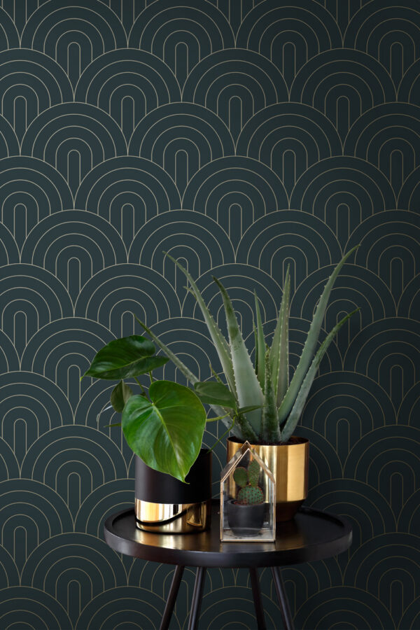 ESTAhome tapeet art deco motiiv - tumesinine