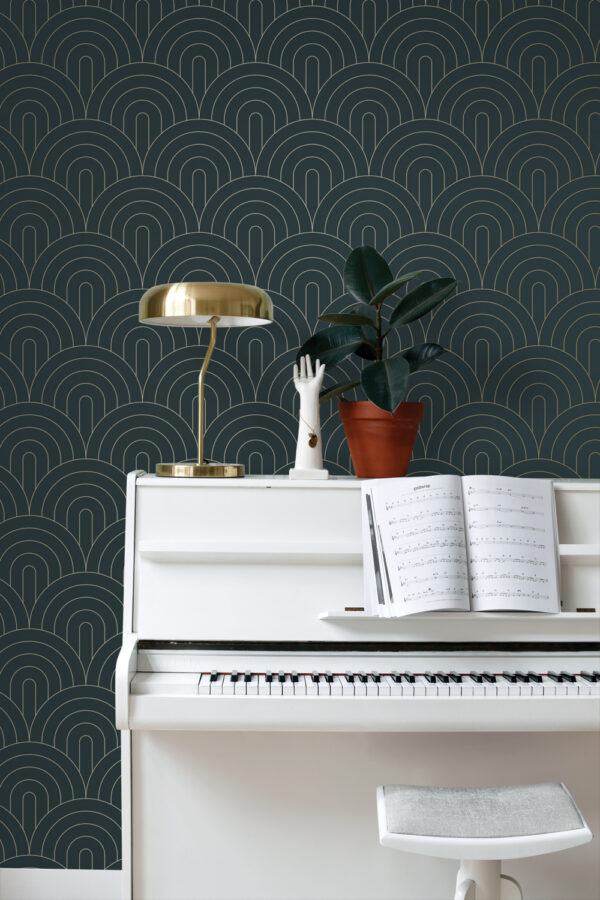 ESTAhome tapeet art deco motiiv - tumesinine