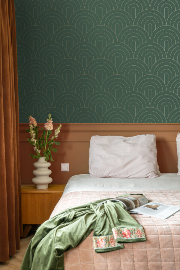 ESTAhome tapeet art deco motiiv - smaragdroheline