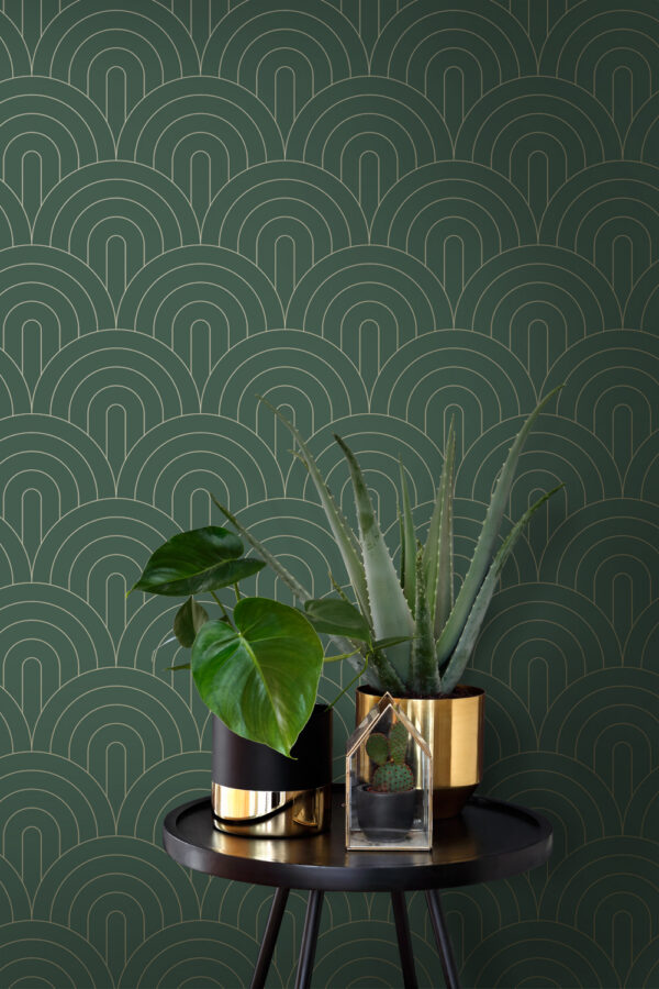ESTAhome tapeet art deco motiiv - smaragdroheline
