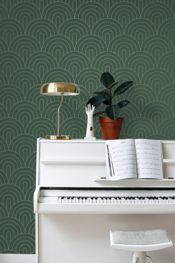 ESTAhome tapeet art deco motiiv - smaragdroheline