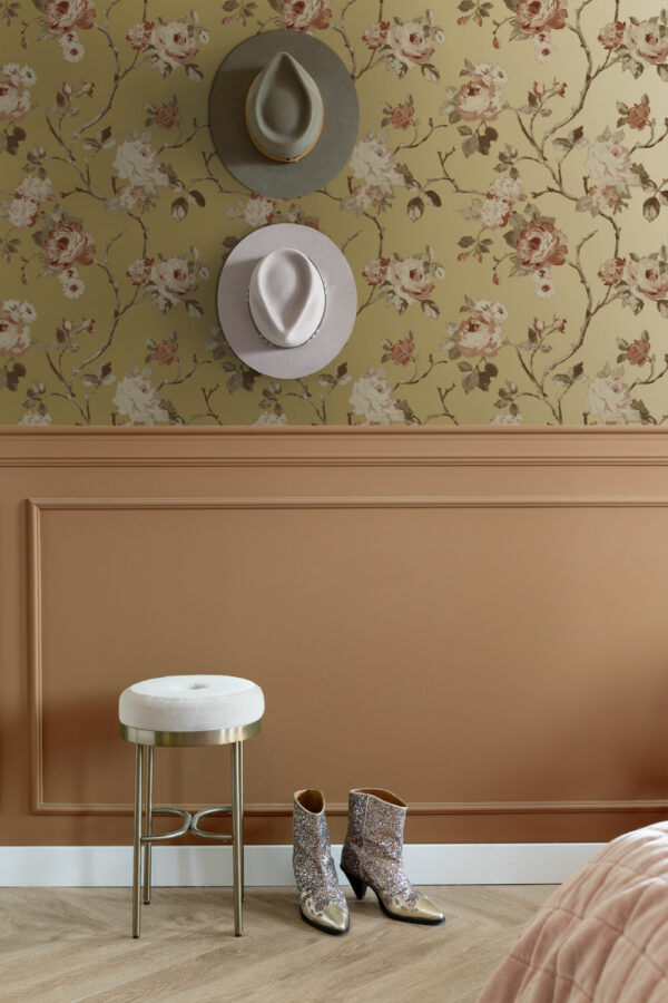 ESTAhome tapeet vintage lilled - kuldne ja terrakota roosa
