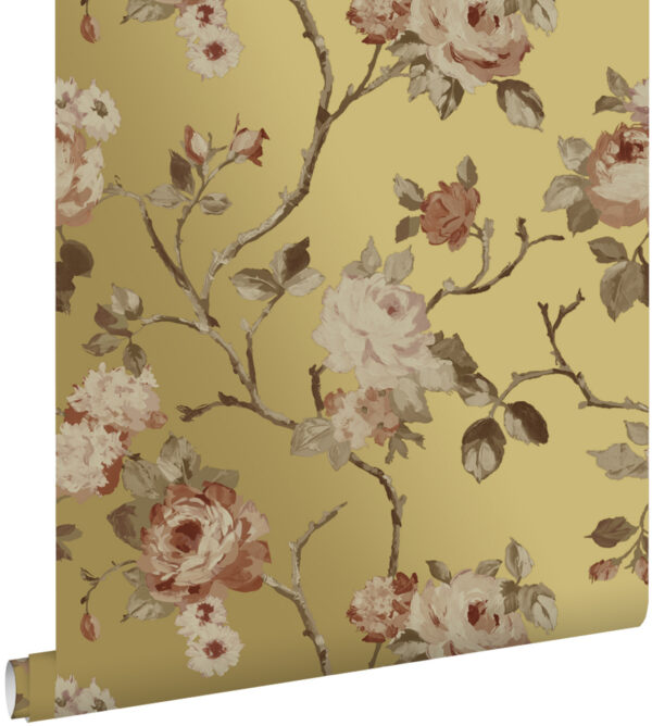 ESTAhome tapeet vintage lilled - kuldne ja terrakota roosa