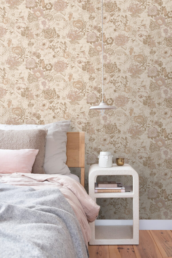 ESTAhome tapeet vintage lilled - beež ja antiikroosa