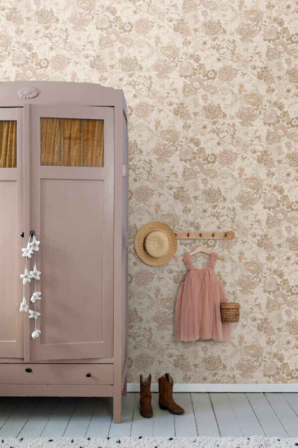 ESTAhome tapeet vintage lilled - beež ja antiikroosa