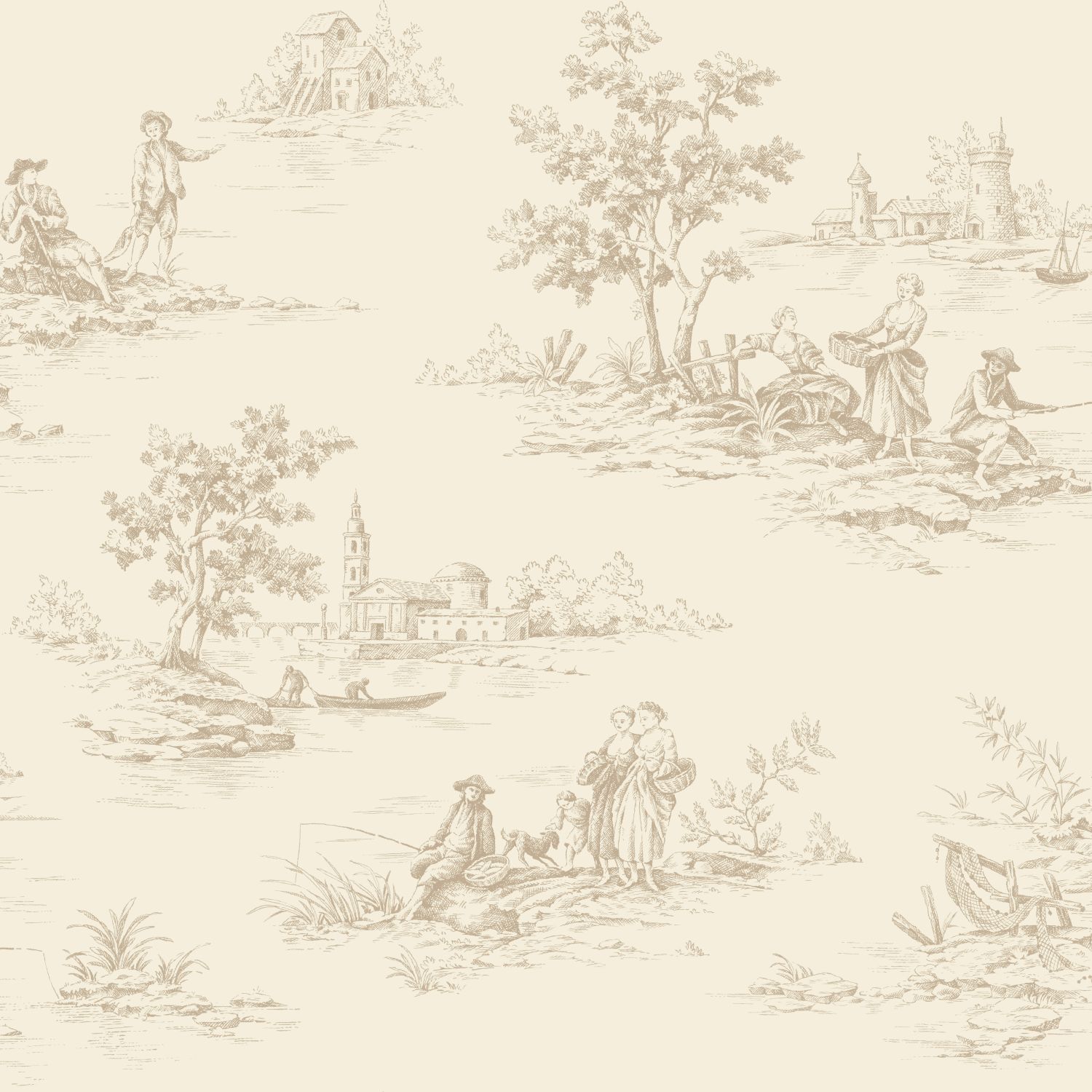 ESTAhome toile de Jouy tapeet - helebeež