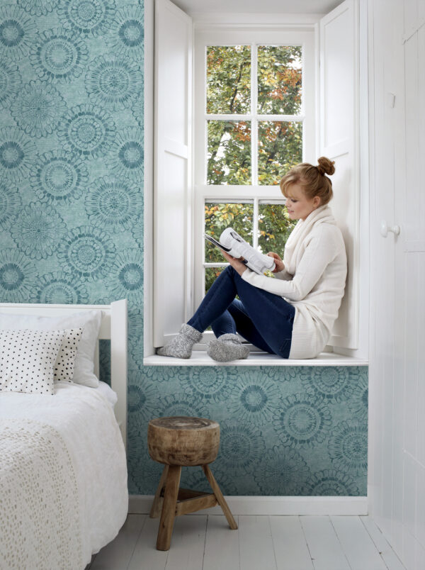 ESTAhome tapeet lilled - aqua roheline