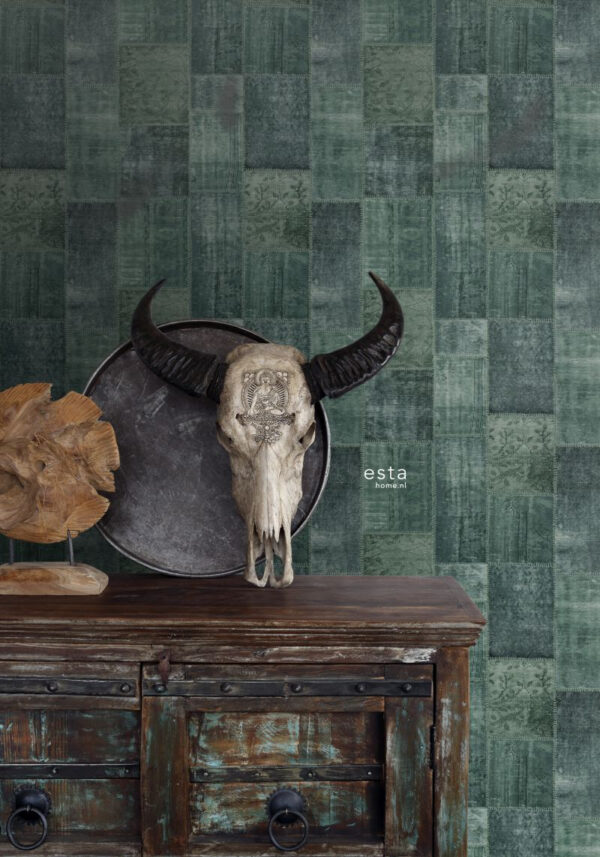 ESTAhome tapeet orientaalne ibiza marrakech kelim patchwork vahekaart - smaragdroheline