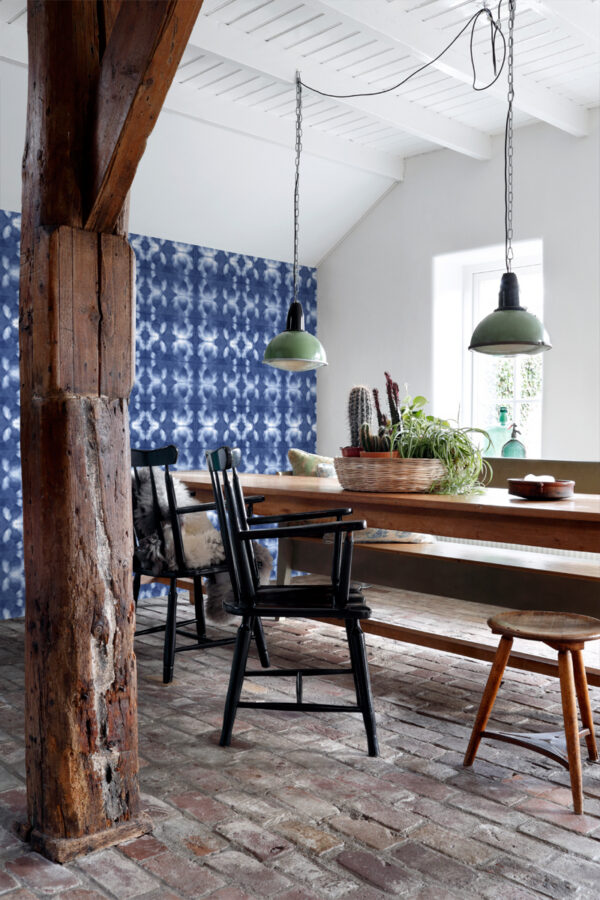 ESTAhome tapeet tie-dye shibori muster teksad - indigo sinine