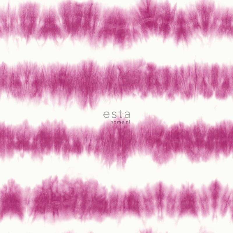ESTAhome tapeet horisontaalsed tie-dye shibori triibud - intensiivne fuksiaroosa ja mattvalge