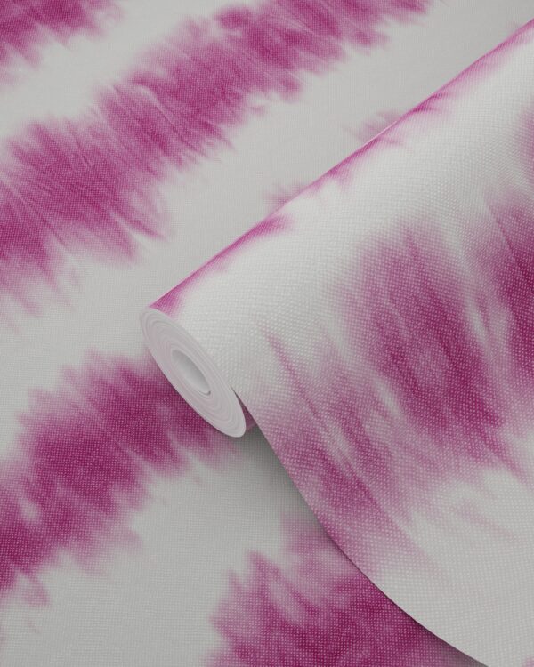 ESTAhome tapeet horisontaalsed tie-dye shibori triibud - intensiivne fuksiaroosa ja mattvalge