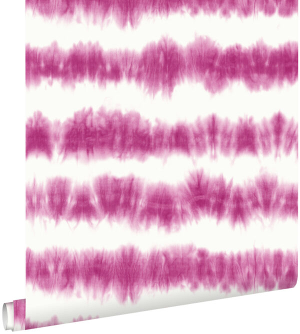ESTAhome tapeet horisontaalsed tie-dye shibori triibud - intensiivne fuksiaroosa ja mattvalge