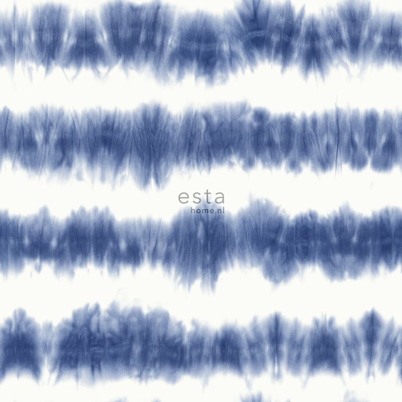 ESTAhome tapeet horisontaalsed tie-dye shibori triibud teksad indigo sinine ja matt valge