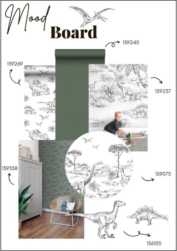 ESTAhome isekleepuv seinakleebis dinosaurused mustvalge