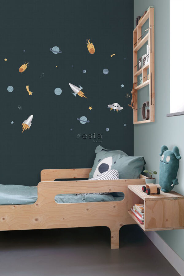 ESTAhome isekleepuv seinakleebis planeedid kosmoses - sinine, hall ja kollane