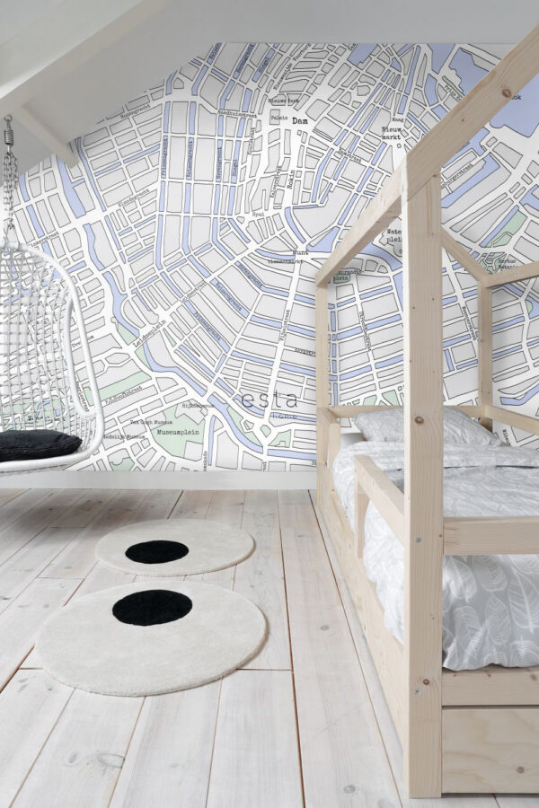 ESTAhome seinafototapeet Amsterdam kaart - hall ja sinine