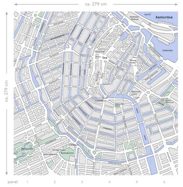 ESTAhome seinafototapeet Amsterdam kaart - hall ja sinine
