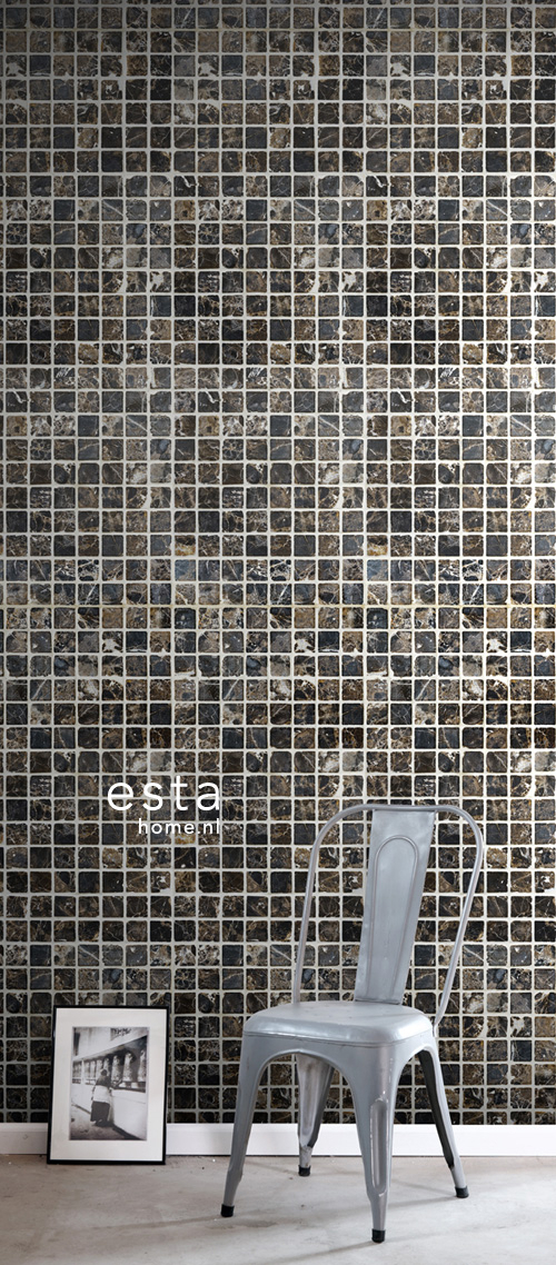 ESTAhome mittekootud tapeet XXL mosaiiktahvlid - pruun ja must