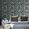 ESTAhome mittekootud tapeet XXL vintage numbrimärgid - sinakasroheline